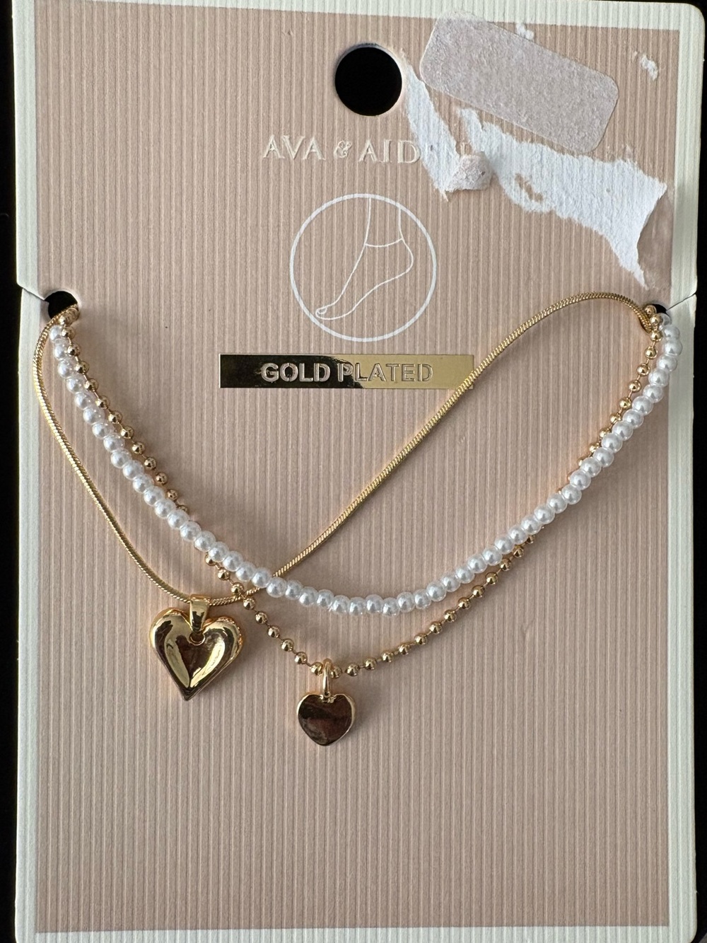 Ava & Aiden Gold-Plated Heart Layered Anklet with White Pearls